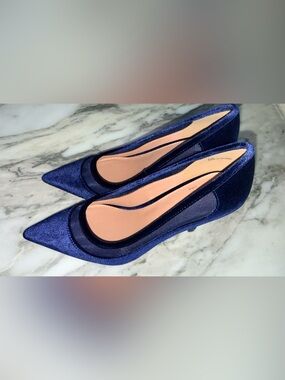 Linea Paolo Navy Velvet Mesh Pointed-Toe High Heels Nib